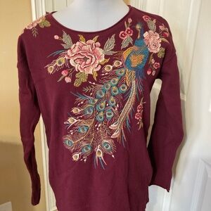 Embroidered Johnny Was  Floral Thermal Tee Top